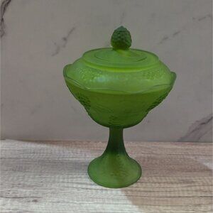 Vtg  Indiana Glass candy dish compote satin frosted glass  Farmhouse cottage